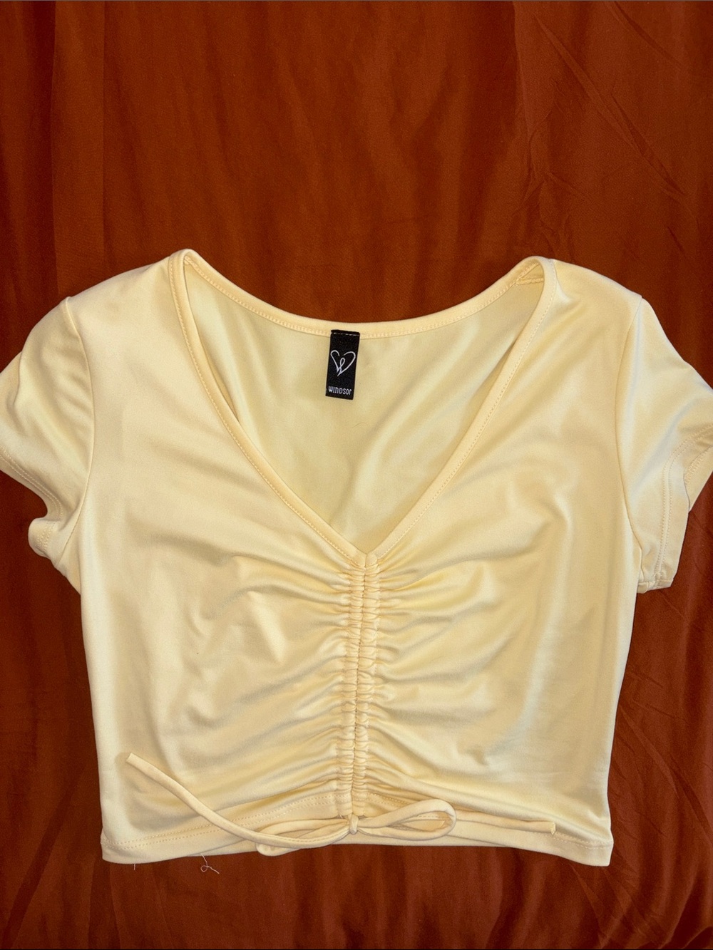 Light Yellow Ruched V-Neck Crop Top